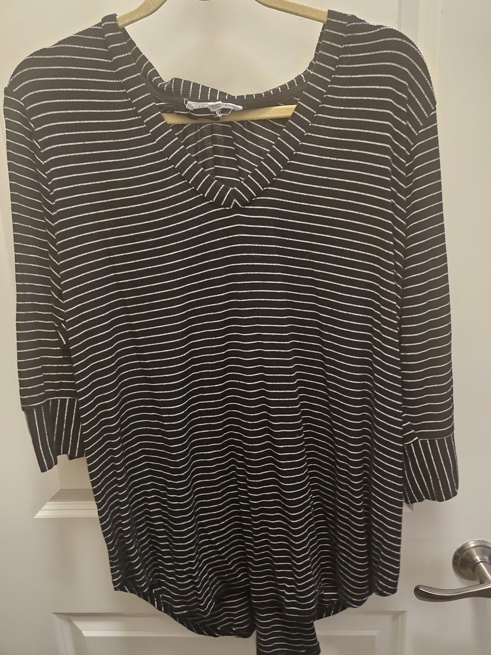 Jane and Delancey Black and White Striped V-Neck Long Sleeve Top